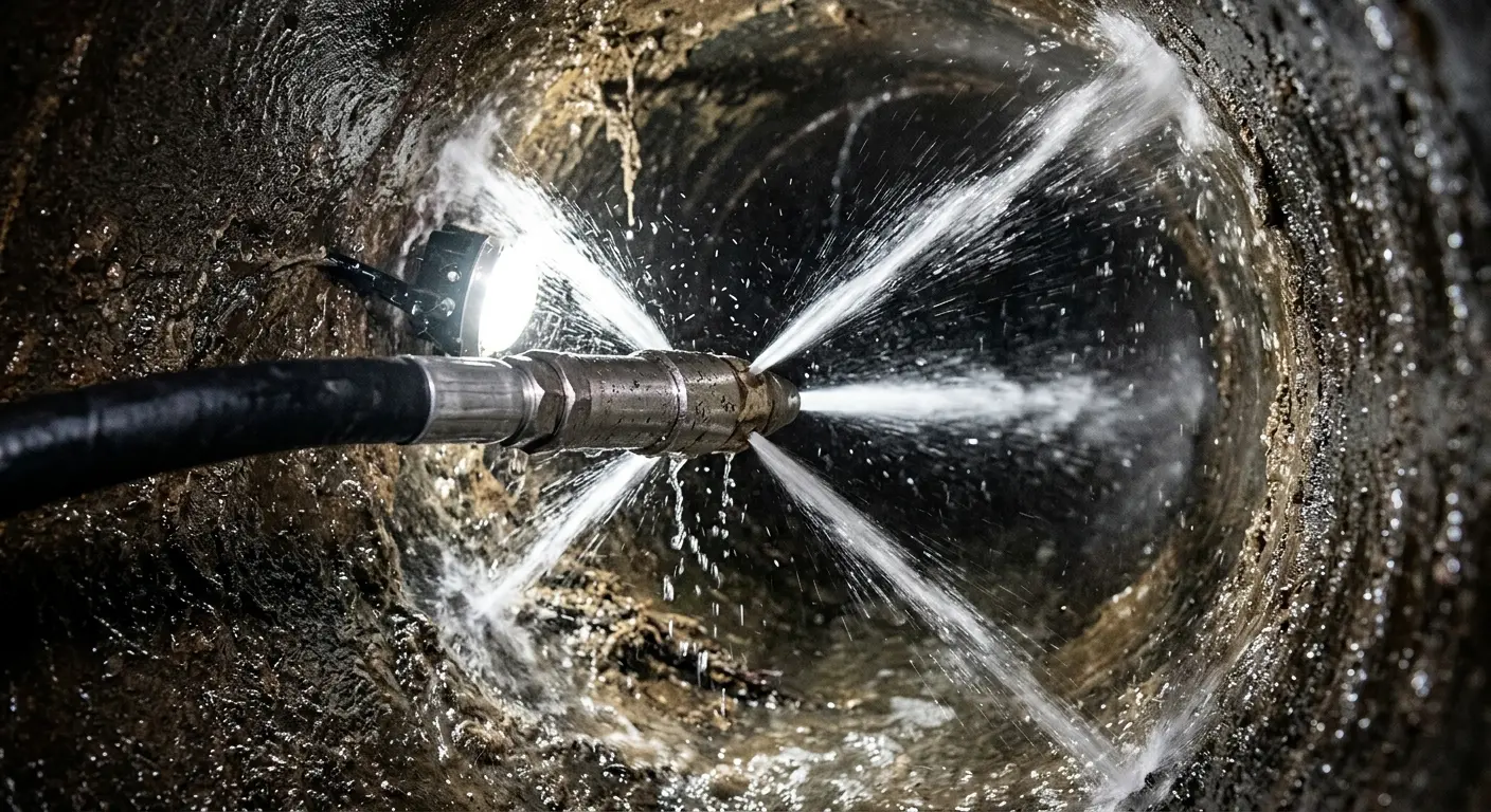 High-pressure hydro jetting nozzle cleaning sewer pipe for Storm Drain Cleaning in Lake Barrington